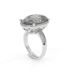 Diana Grey Crystal Cushion Halo Cocktail Ring, Rhodium finish
