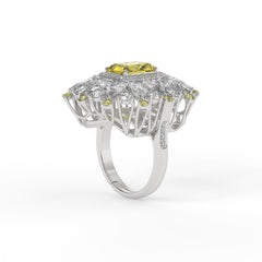 Starburst Helia Crystal Floral Burst Cocktail Ring, Rhodium finish