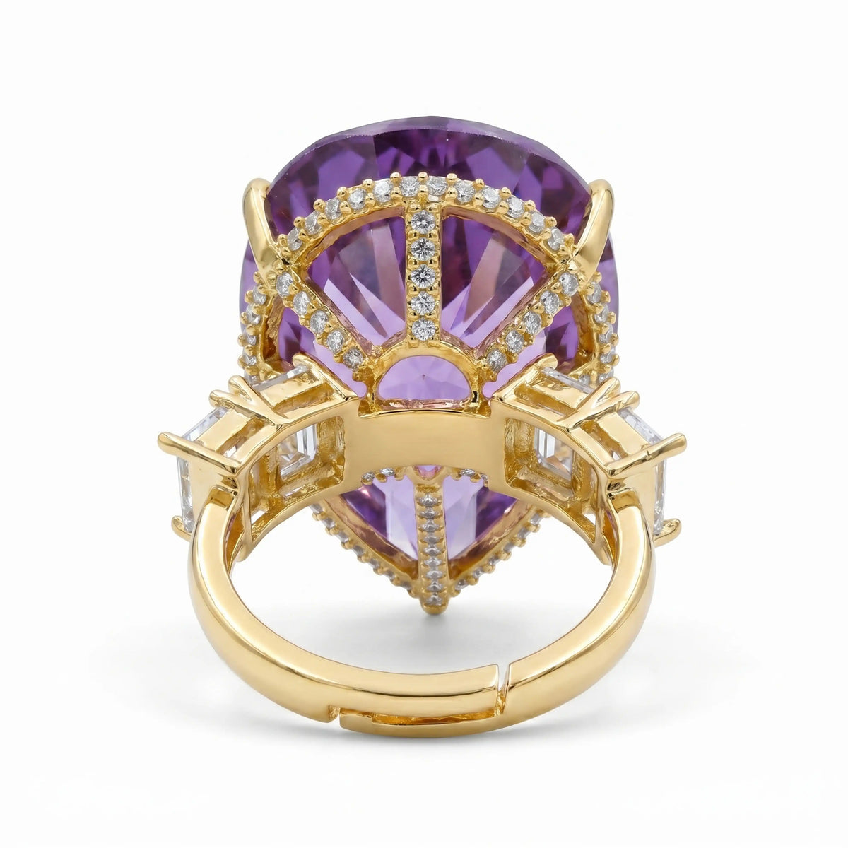 Crystal Pear Solitaire Cocktail Ring, Gold finish