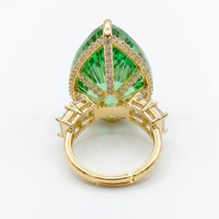 Crystal Pear Solitaire Cocktail Ring, Gold finish