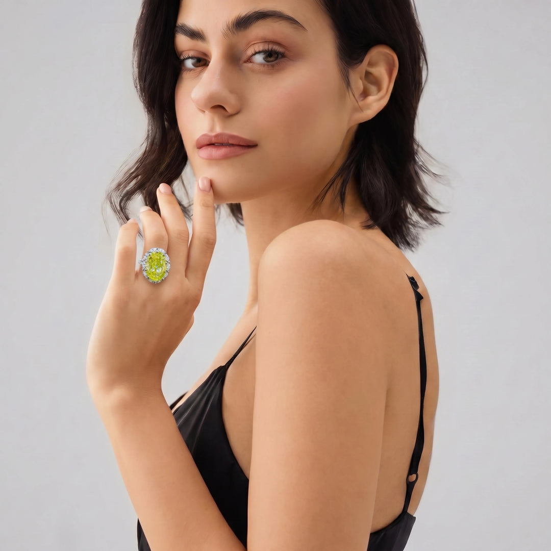Oval statement cocktail ring for women, adjustable - RANGREZ (view 12)
