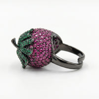 Botanica Pink & Green Strawberry Ring, Black Ruthenium