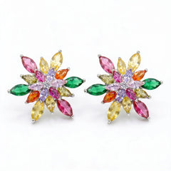 Petalia Multicolour Crystal Floral Cluster Stud Earrings, Marquise cut, Rhodium finish