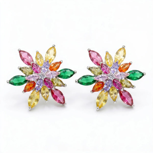 Petalia Multicolour Crystal Floral Cluster Stud Earrings, Marquise cut, Rhodium finish