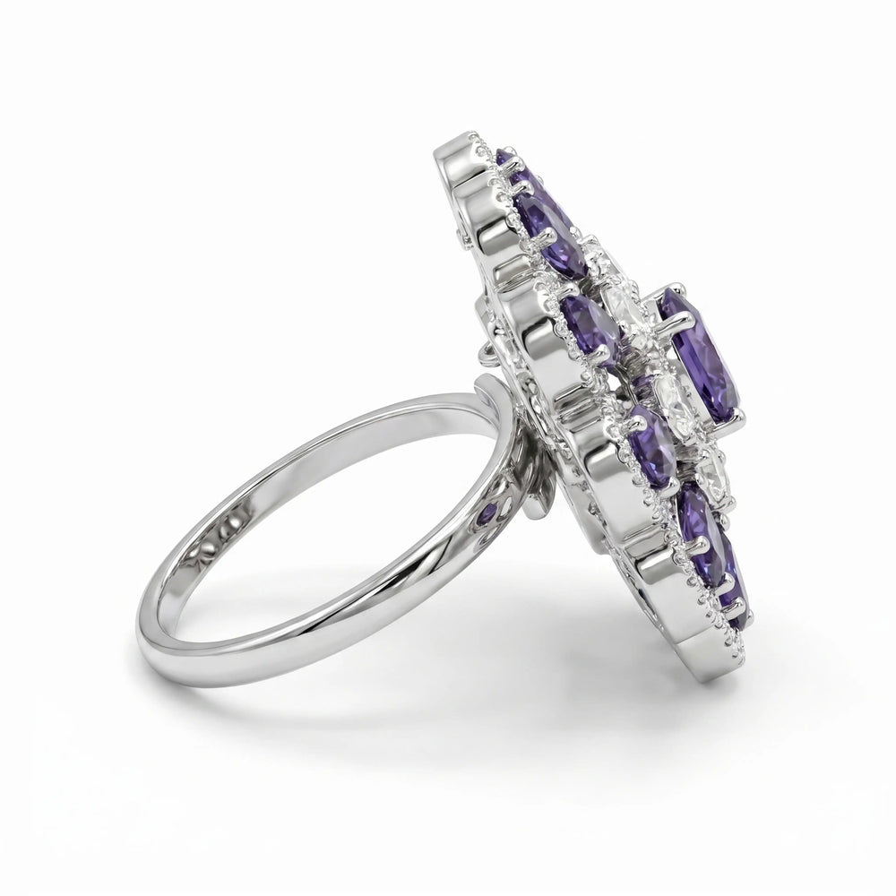White floral cluster cocktail ring for women - RANGREZ (view 5)