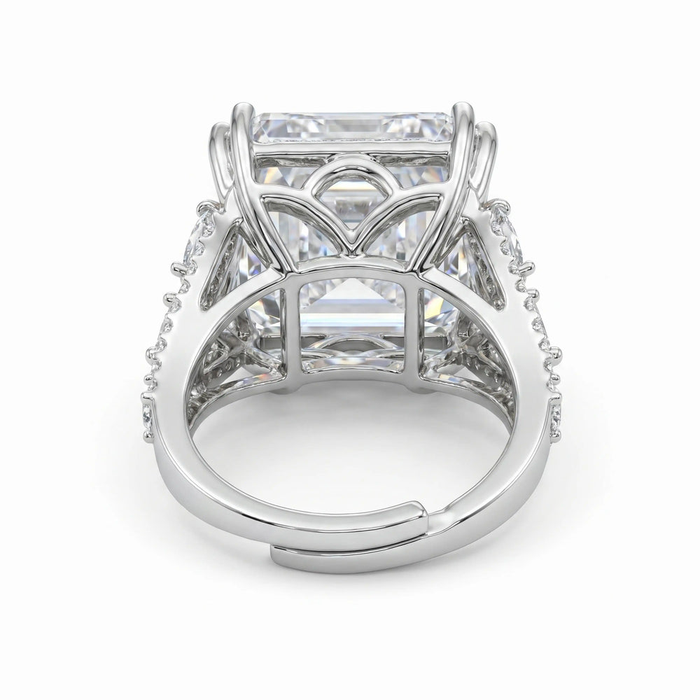 Hexa White Crystal Emerald Cut Statement Cocktail Ring