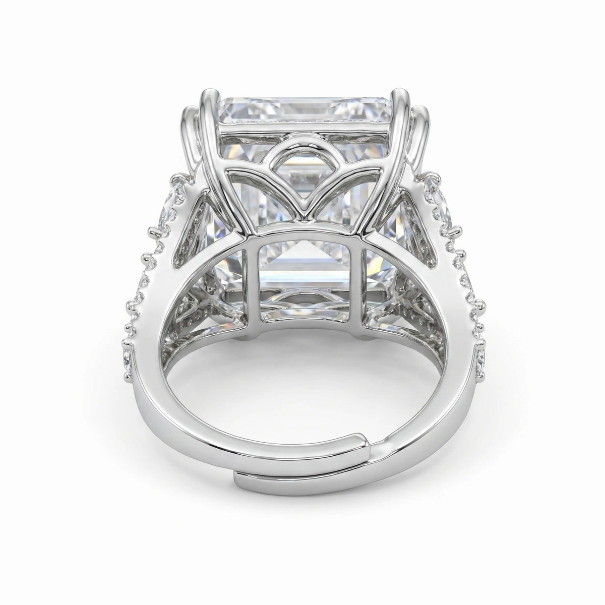 Hexa White Crystal Emerald Cut Statement Cocktail Ring