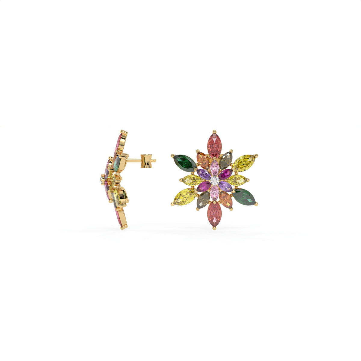 Petalia Multicolour Crystal Floral Cluster Stud Earrings, Marquise cut, Rhodium finish