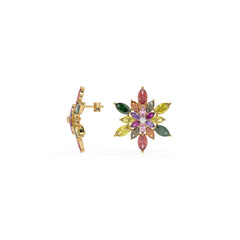 Petalia Multicolour Crystal Floral Cluster Stud Earrings, Marquise cut, Rhodium finish