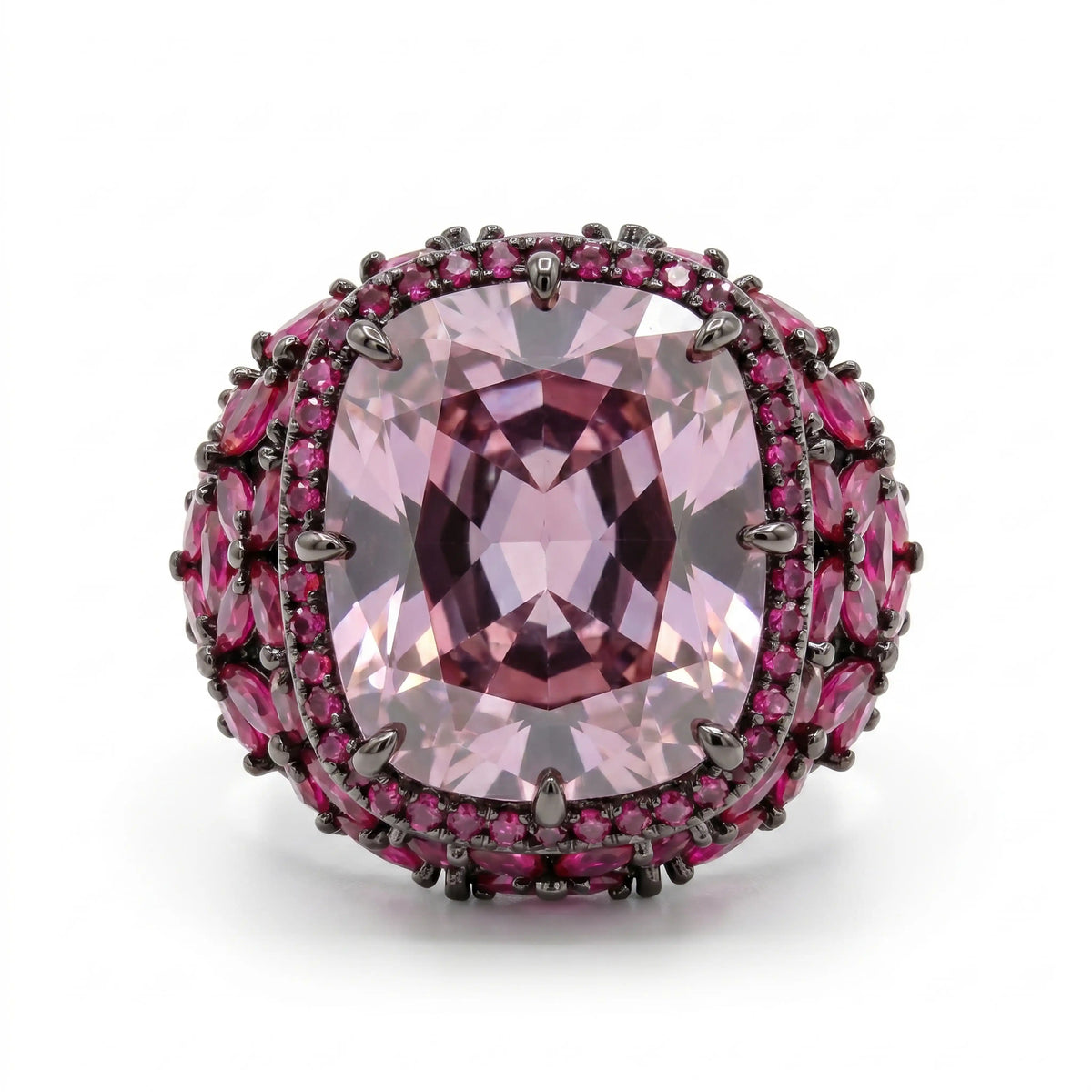 Jardina Ruthenium Crystal Floral Statement Cocktail Ring, Black Rhodium finish