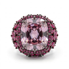 Jardina Ruthenium Crystal Floral Statement Cocktail Ring, Black Rhodium finish