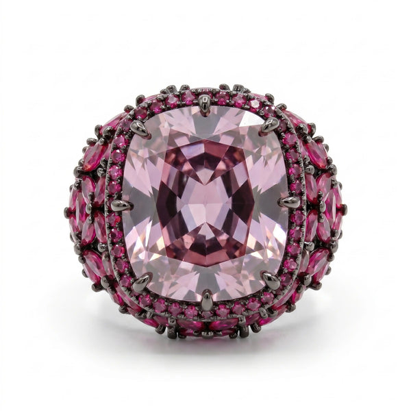 Jardina Ruthenium Crystal Floral Statement Cocktail Ring, Black Rhodium finish