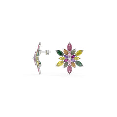 Petalia Multicolour Crystal Floral Cluster Stud Earrings, Marquise cut, Rhodium finish