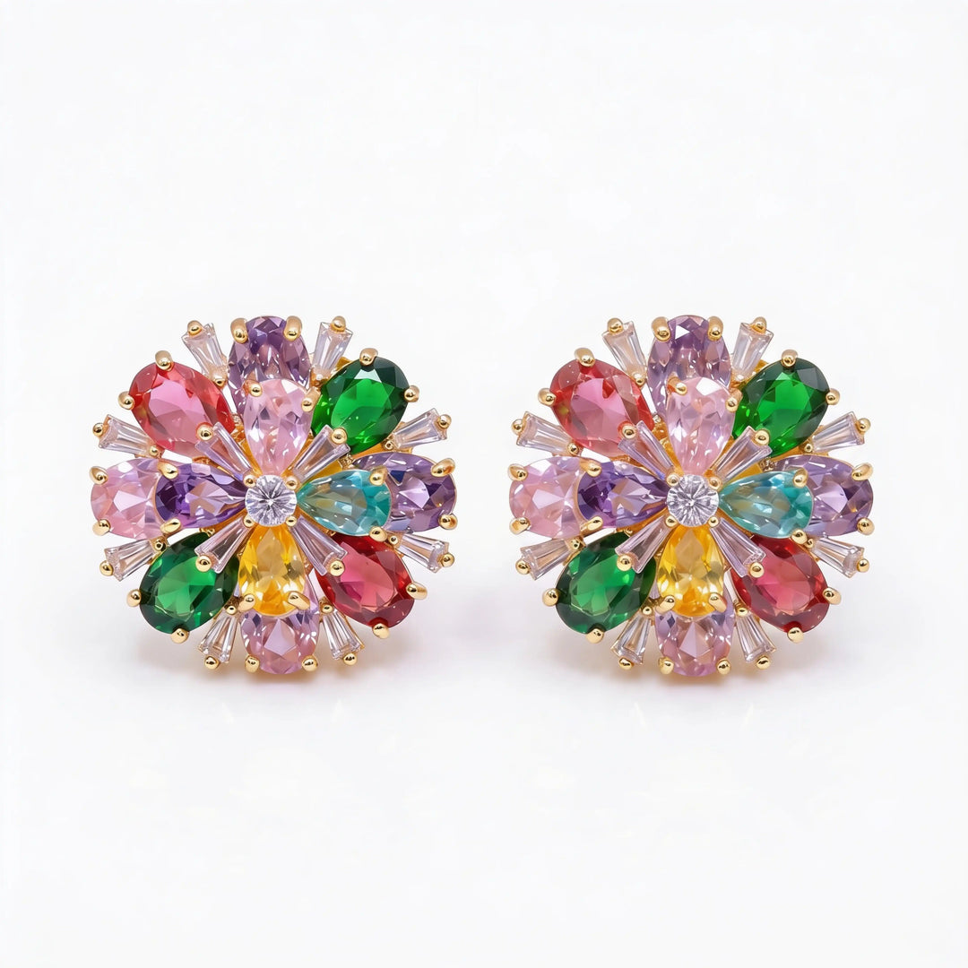 Petalia Crystal Floral Burst Stud Earrings, Mixed cut, Gold finish