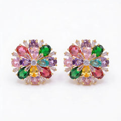 Petalia Crystal Floral Burst Stud Earrings, Mixed cut, Gold finish