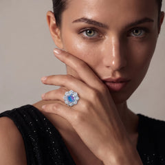 Aurora crystal cocktail ring for women, adjustable - RANGREZ (view 4)