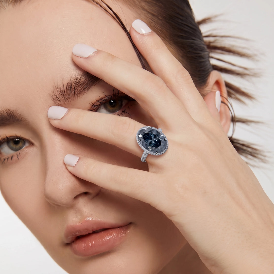 Grey cushion halo ring for women, adjustable - RANGREZ (view 4)