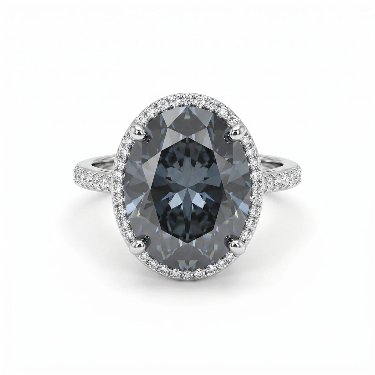 Diana Grey Crystal Cushion Halo Cocktail Ring, Rhodium finish
