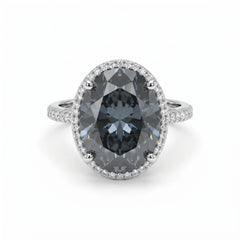 Diana Grey Crystal Cushion Halo Cocktail Ring, Rhodium finish