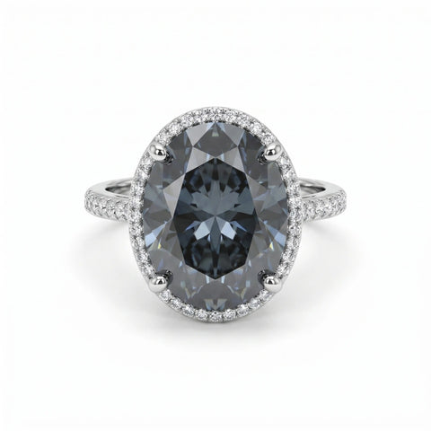 Diana Grey Crystal Cushion Halo Cocktail Ring, Rhodium finish
