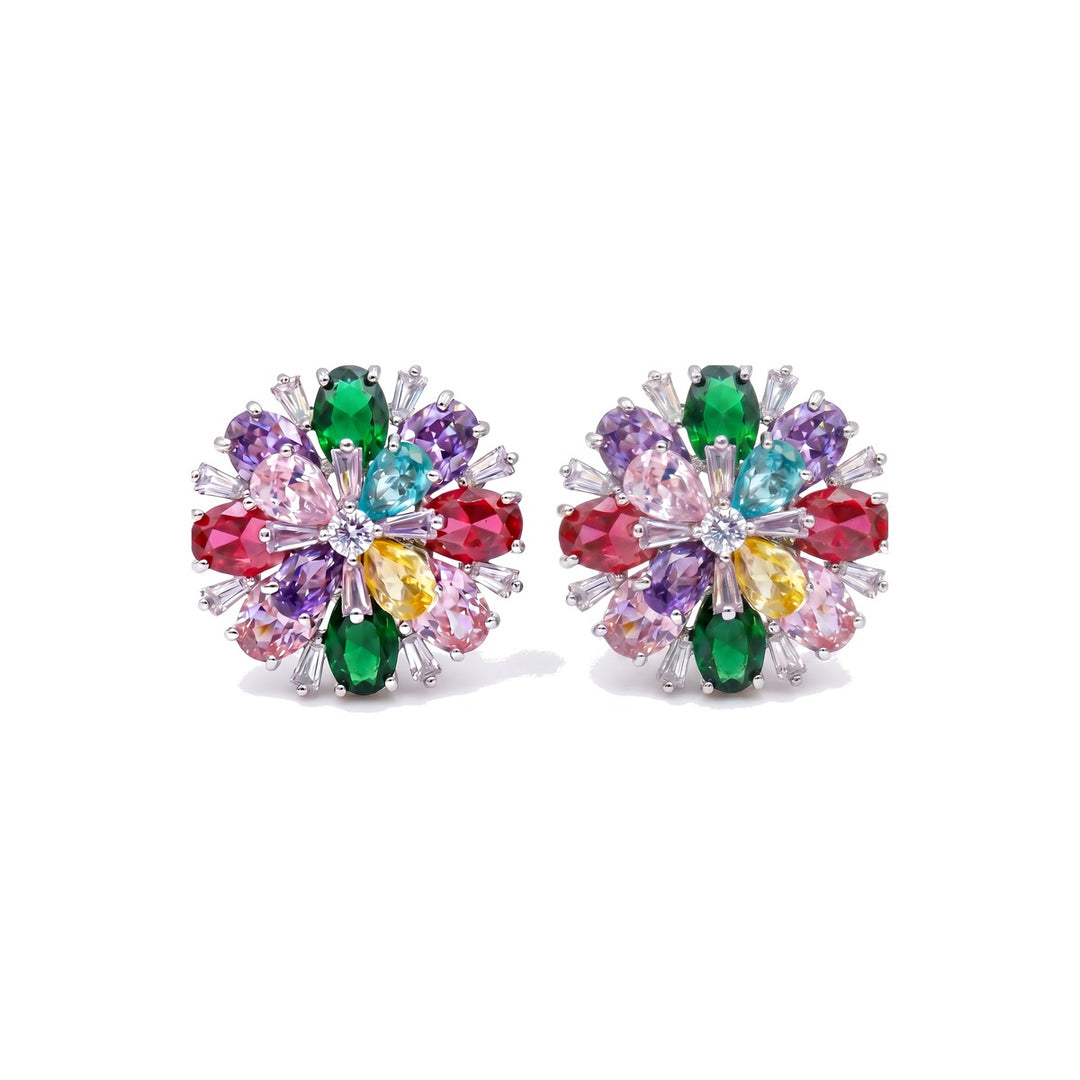 Gold multicolour crystal floral burst stud earrings for women - RANGREZ