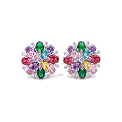 Gold multicolour crystal floral burst stud earrings for women - RANGREZ