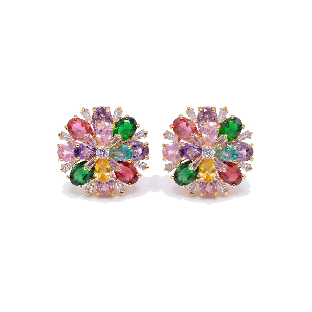 Gold multicolour floral stud earrings for women - RANGREZ (view 2)