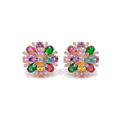 Gold multicolour floral stud earrings for women - RANGREZ (view 2)