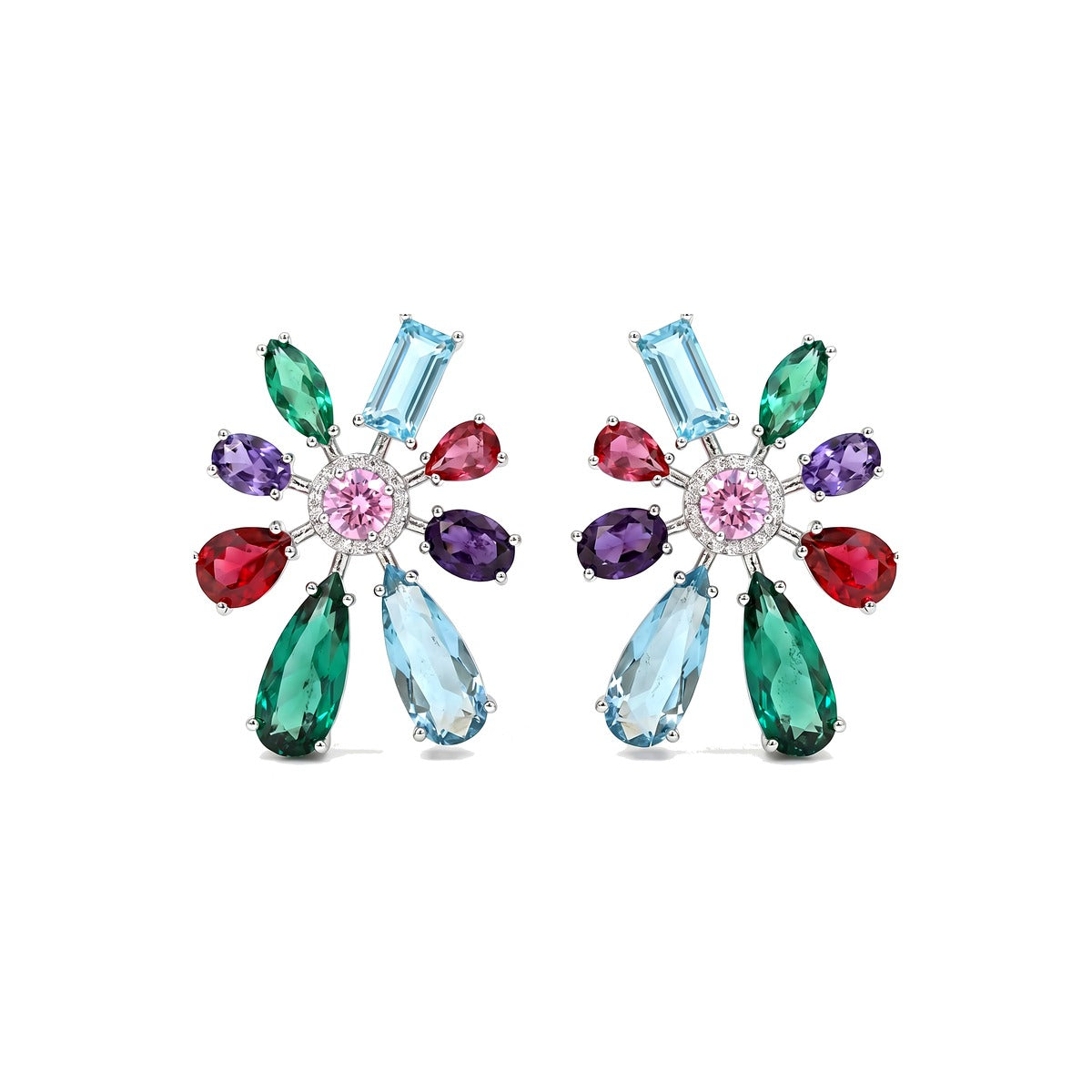 Chromotic Crystal Floral Burst Stud Earrings