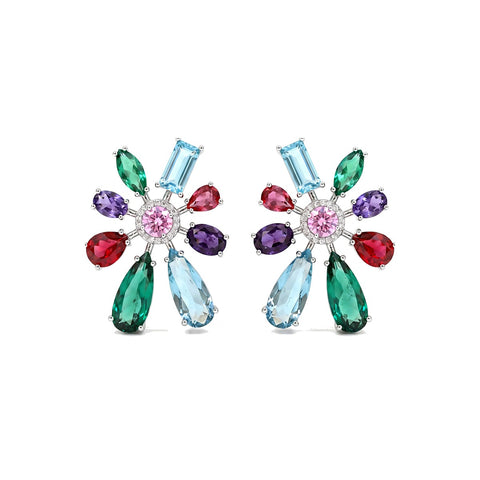 Chromotic Crystal Floral Burst Stud Earrings