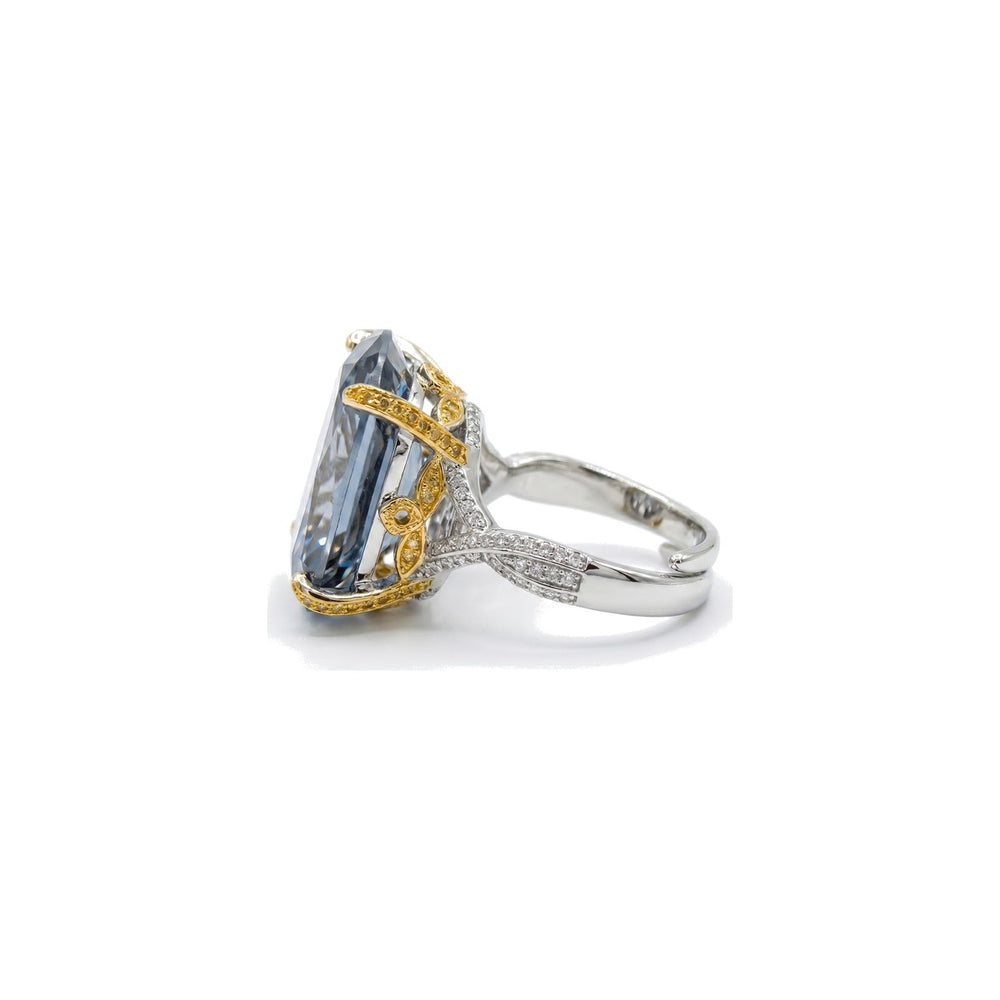Grey two tone cocktail ring for women, adjustable - RANGREZ (view 2)