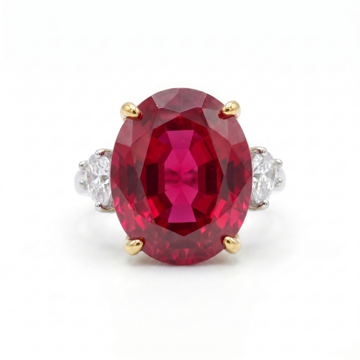 Trinity Crystal Oval Three-Stone Cocktail Ring, Gold & Rhodium finish