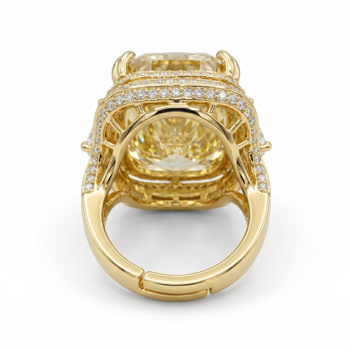 Crystal Cushion Cut Double Halo Statement Cocktail Ring, Gold finish
