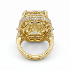 Crystal Cushion Cut Double Halo Statement Cocktail Ring, Gold finish