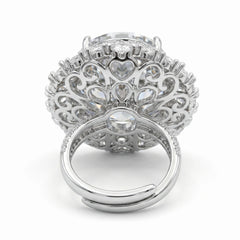 Grey Crystal Oval Halo Statement Cocktail Ring, Rhodium finish