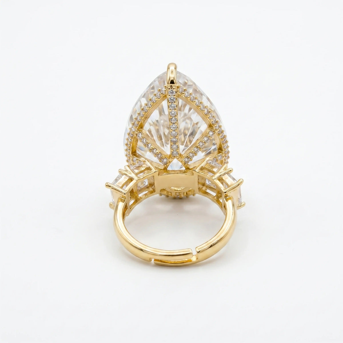 Crystal Pear Solitaire Cocktail Ring, Gold finish