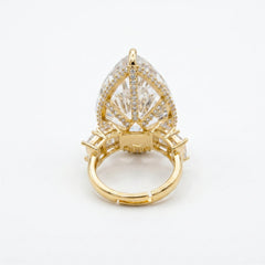Crystal Pear Solitaire Cocktail Ring, Gold finish