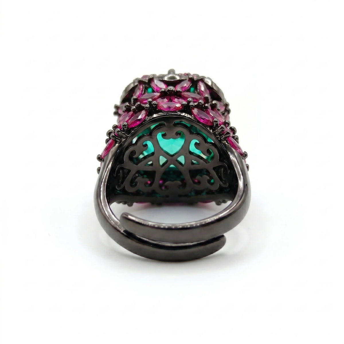 Jardina Ruthenium Crystal Floral Statement Cocktail Ring, Black Rhodium finish