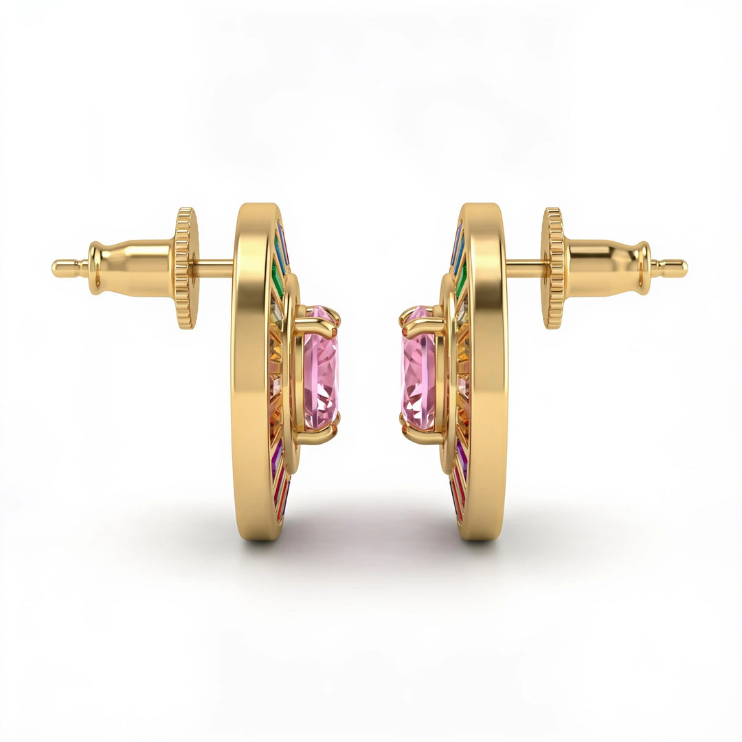 Orbis Multicolour Crystal Round Halo Stud Earrings, Gold finish