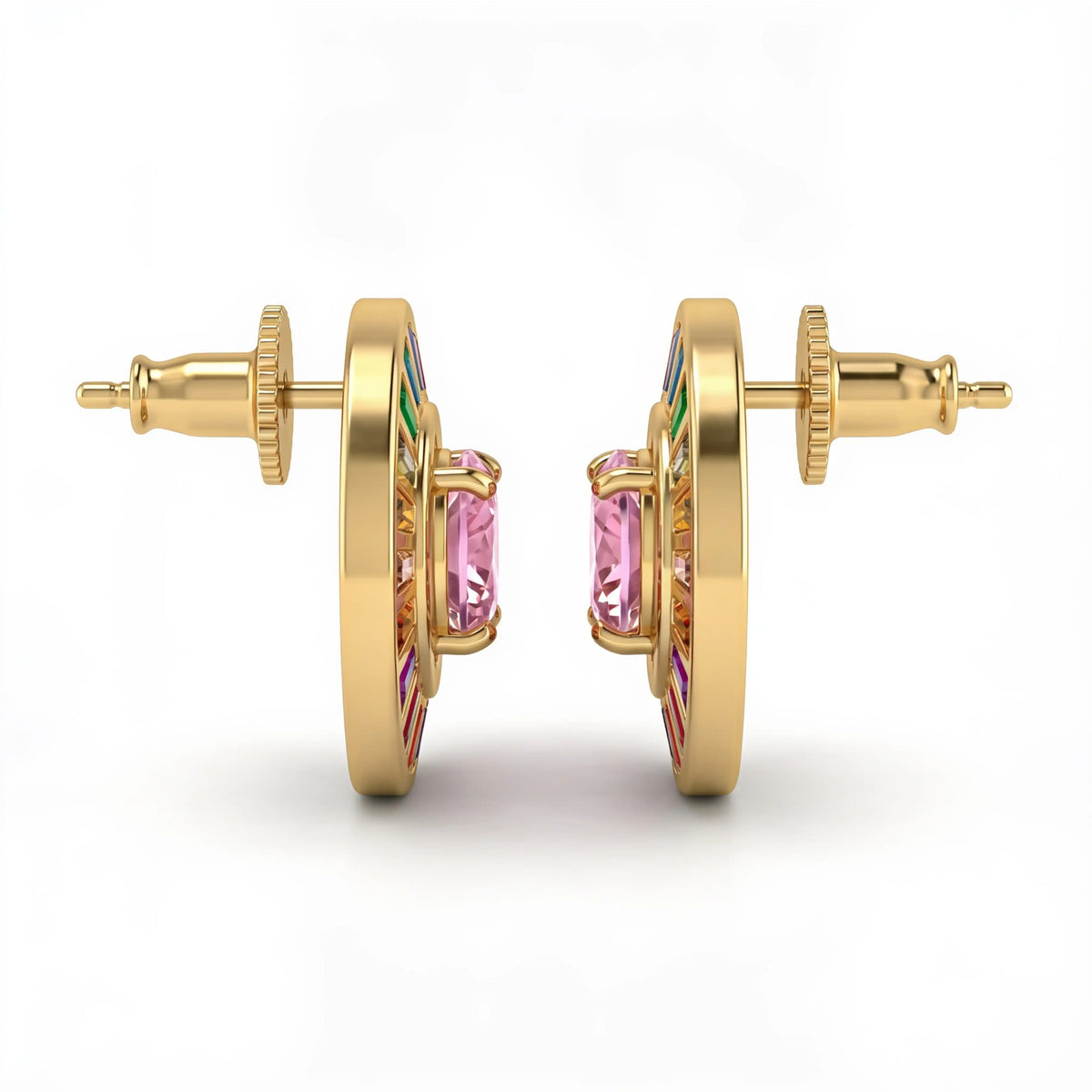 Orbis Multicolour Crystal Round Halo Stud Earrings, Gold finish