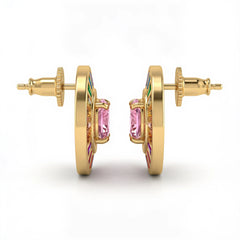 Orbis Multicolour Crystal Round Halo Stud Earrings, Gold finish
