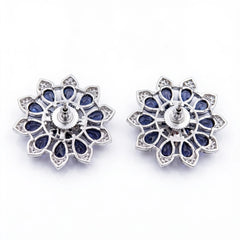 White Crystal Pear Cluster Flower Stud Earrings, Rhodium finish