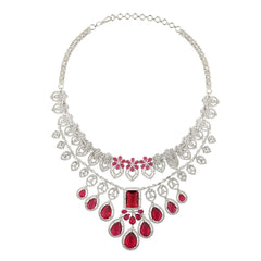 Ruby Russian Cut Rhodium Plated Necklace Set