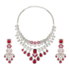Ruby Russian Cut Rhodium Plated Necklace Set