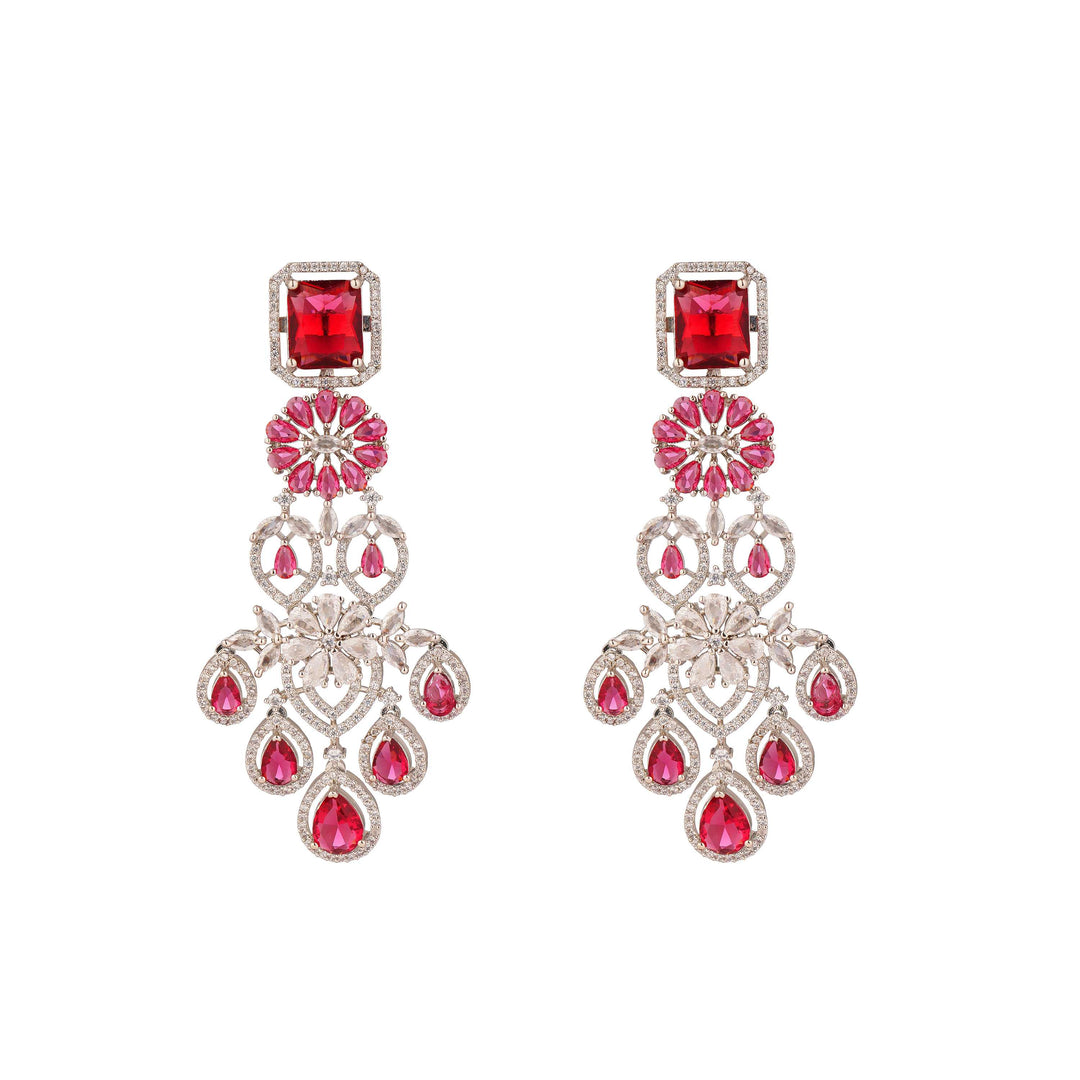 Ruby Russian Cut Rhodium Plated Necklace Set