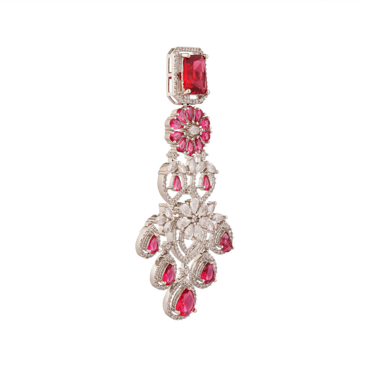 Ruby Russian Cut Rhodium Plated Necklace Set