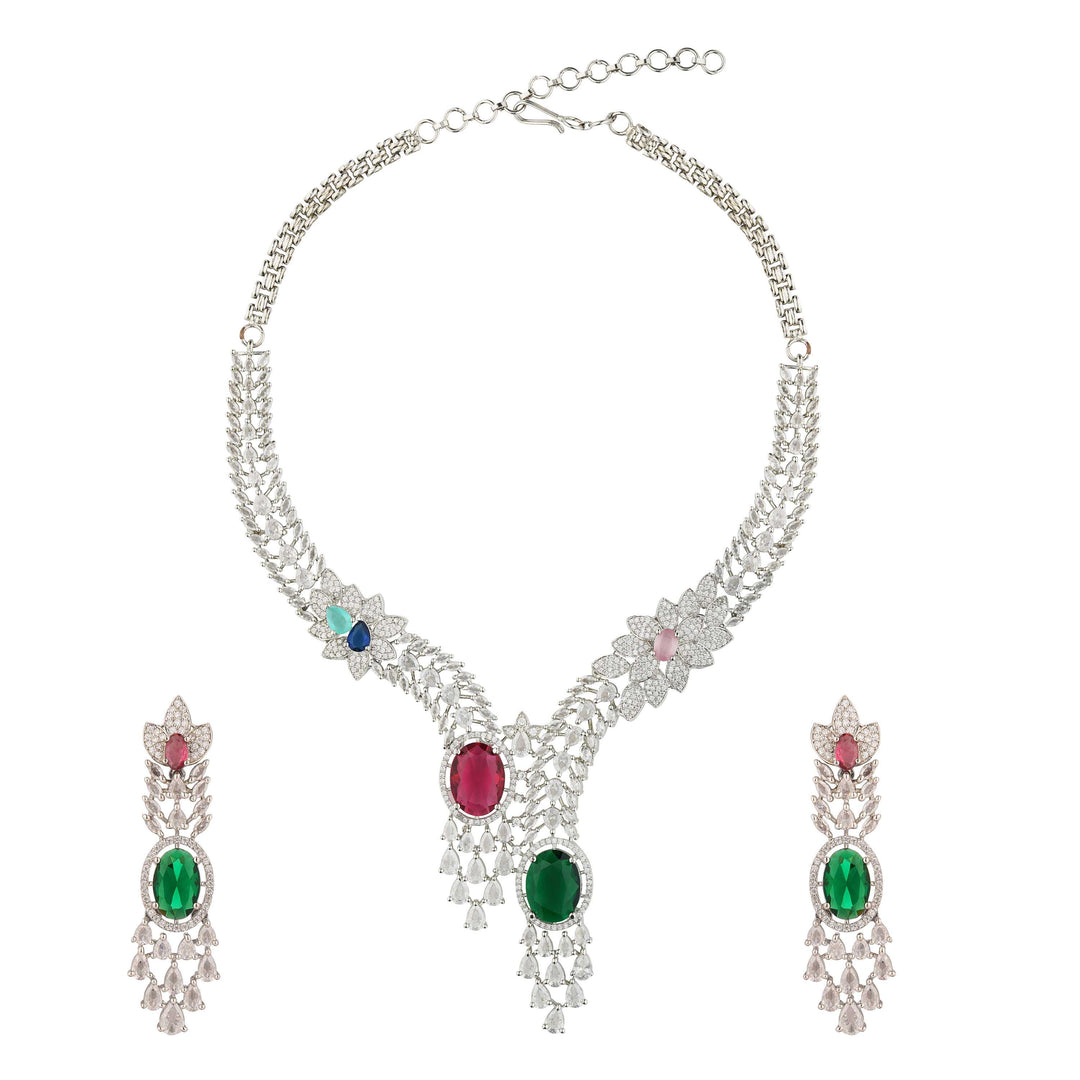 Queen Regal Red & Green Stone Necklace Set