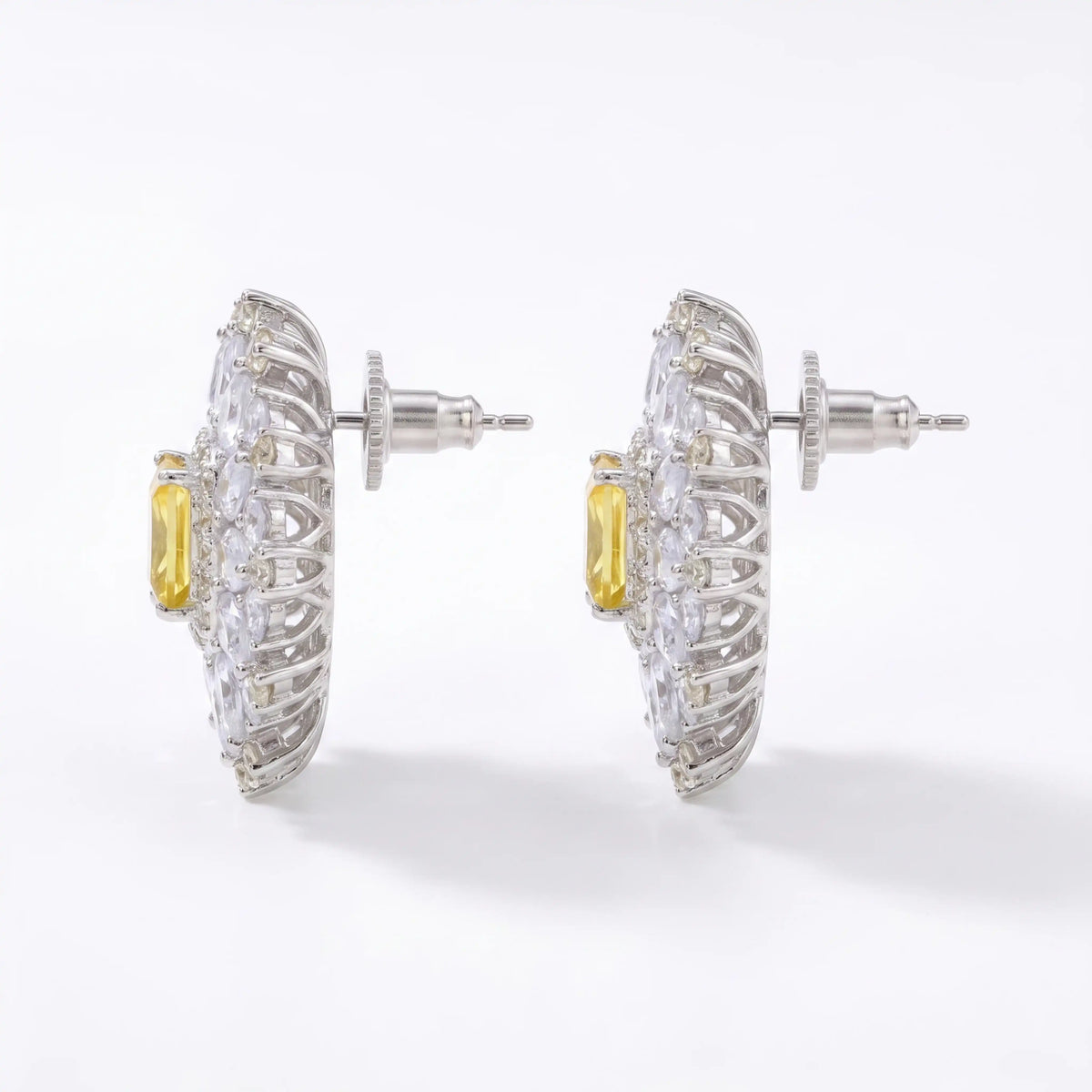 Starburst Emerald-Cut Halo Stud Earrings