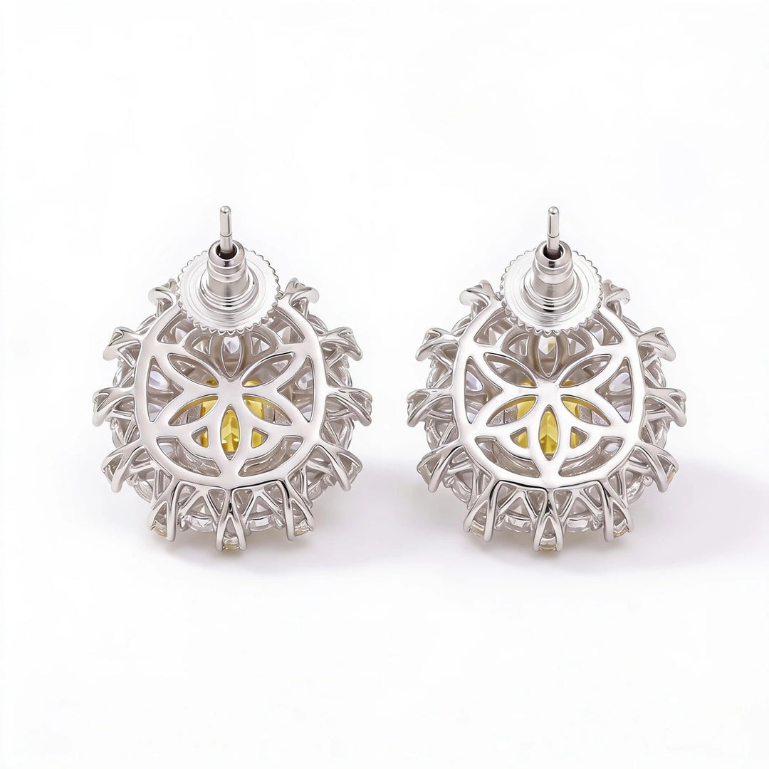 Starburst Emerald-Cut Halo Stud Earrings