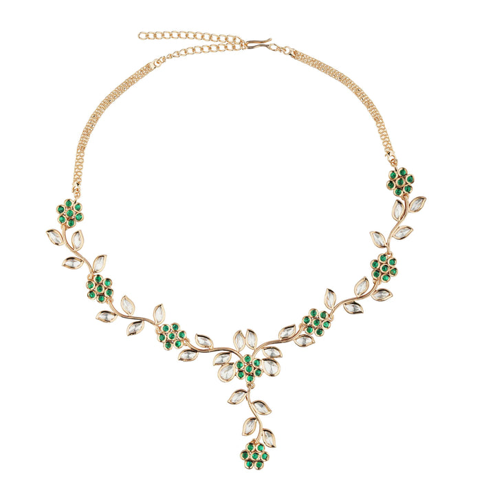 Hiba Delicate Polki Elegance Green & White CZ Necklace Set